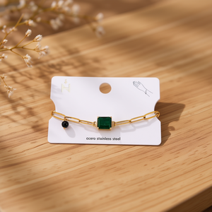 Bracciale a Catena con Diamanti Quadrati in Acciaio Inossidabile 12mm con Pietra Verde, Gioielli alla Moda - Product Image 2