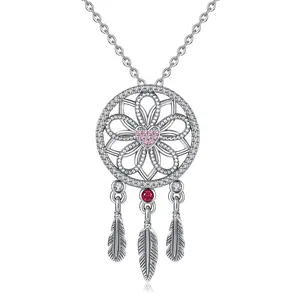 925 sterling silver women feather dreamcatcher dream catcher charms pendant necklace