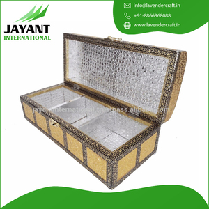 Cajas de joyería de madera hechas a mano con acabado de cuero Artificial de Color dorado - Product Image 3