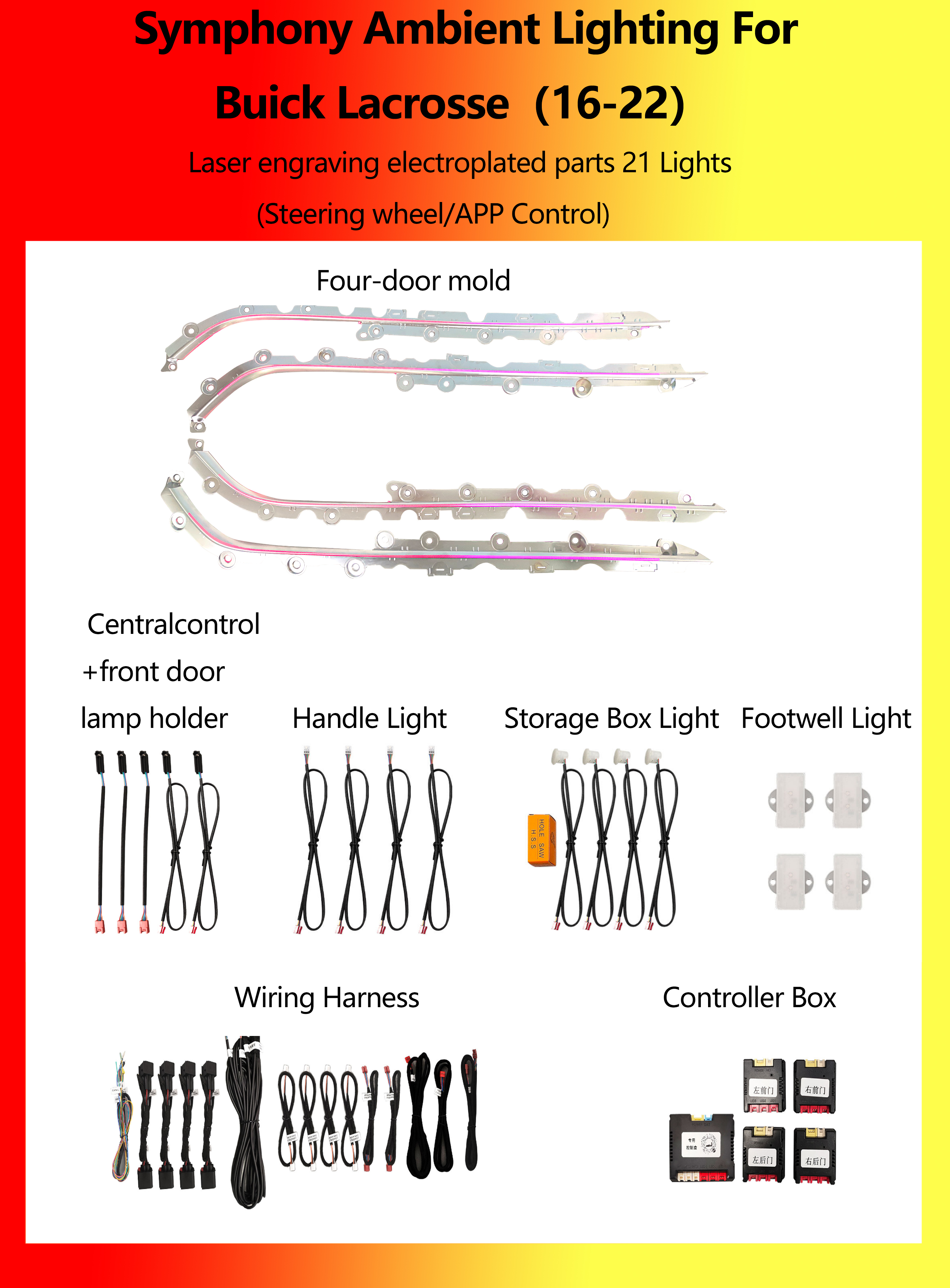 Piezas electrochapadas con grabado láser para Buick Lacrosse, 21 luces.