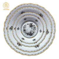 Service de vaisselle en porcelaine fine de style classique, assiettes grises vintage en céramique pour restaurant, hôtel, événement