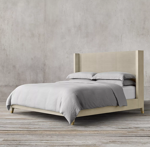 Lit en bois massif de style américain RH personnalisé Rhoohill, chambre à coucher moderne, cuir gaufré shagreen, fabrication artisanale, lit queen-size pour villa et hôtel - Product Image 3