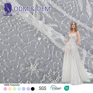 Scarpe da Sposa Personalizzate in Morbido <span class=keywords><strong>Tulle</strong></span> <span class=keywords><strong>Bianco</strong></span> con Ricami Floreali, Paillettes e Perline, Traspiranti, in Tessuto Pesante 100% Poliestere - Product Image 1