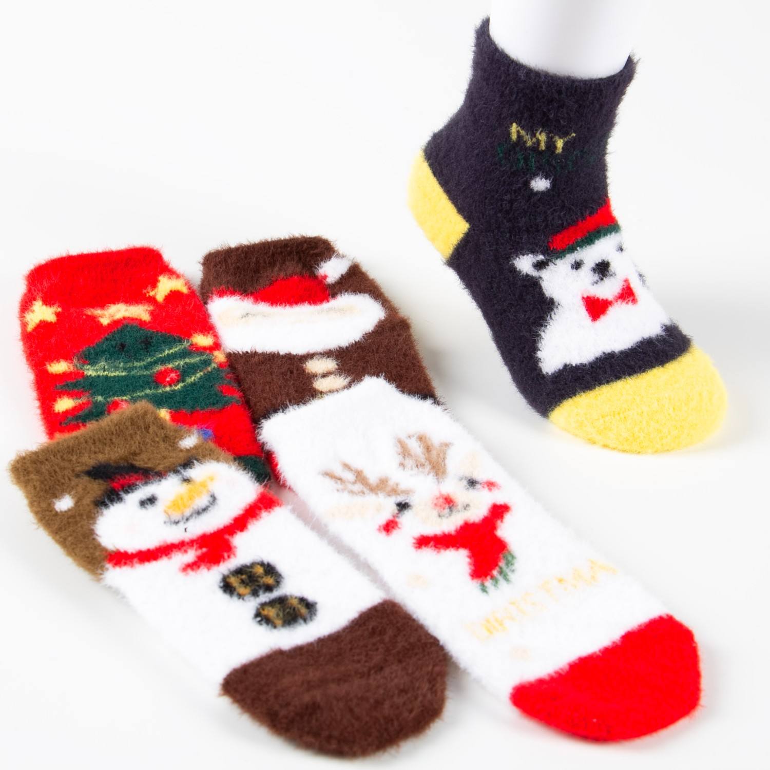 High Quality Wholesale Christmas Socks for Gift with Seamless Toe, Cotton Children Socks for Boys and Girls in Santa Design
