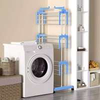 Séchoir à linge pliable télescopique détachable léger à 4 niveaux et double pôle en métal enduit de poudre avec roues