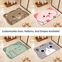Tapis de bain en boue de diatomées, séchage rapide, absorbant, antidérapant, pliable, taille personnalisée, imprimé animaux de dessin animé, pour le sol de la salle de bain
