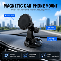Support de téléphone portable magnétique réglable à col de cygne, stable et portable, rotation à 360°, en alliage d'aluminium durable, avec ventouse pour pare-brise et tableau de bord