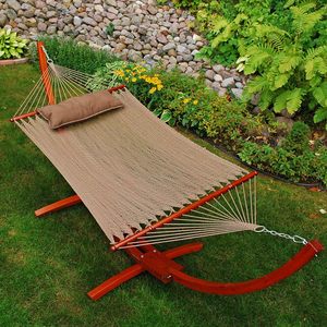 Soporte de hamaca de arco de madera de 12 pies con hamaca Columpio de cuerda de poliéster Caribeño para piscina de jardín al aire libre - Product Image 5