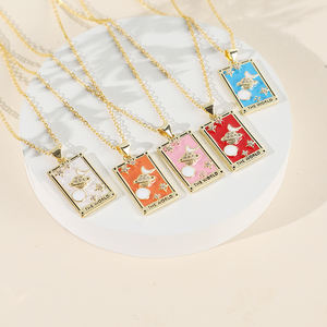 女式时尚18k金塔罗牌项链星星月亮心眼珐琅吊坠定制镀铜派对批发 - Product Image 6