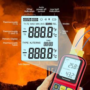 เครื่องวัดอุณหภูมิเทอร์โมคัปเปิล 2 ช่องสัญญาณ แบบ K/J/T/E/R/S/N |   เครื่องวัดอุณหภูมิพร้อมหัววัดโลหะ 2 หัวและหัววัดแบบมีสาย 2 หัวสำหรับอุตสาหกรรมและห้องปฏิบัติการ - Product Image 5