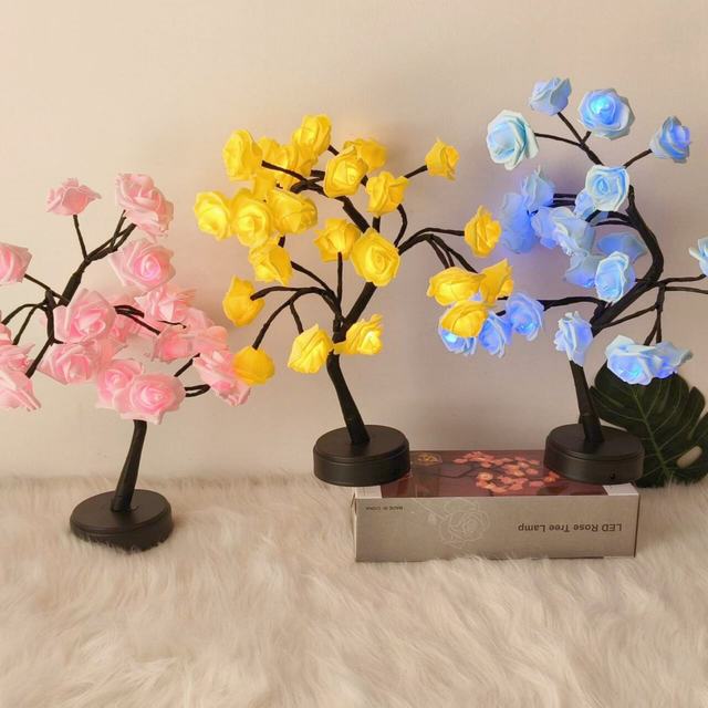Home Party Christmas Wedding Bedroom Decoration Gift 24 LED Rose Flower Tree Lights Battery Powered Indoor Outdoor Fairy IP44