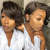 Reine beauté cheveux 13x4 dentelle avant coupe lutin perruque en gros 100% brésilien perruques courtes cheveux humains Bob perruque avec frange pour les femmes noires