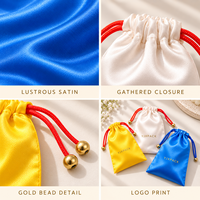 Pochette en satin avec cordon de serrage, logo personnalisé, cordon de serrage avec perle métallique, sac de rangement doux pour bijoux, emballage cadeau