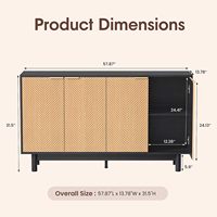 Meuble de rangement moderne cannelé Vabches, buffet de 58 po de large avec 4 portes et étagères réglables, unité décorative Chevron pour entrée.