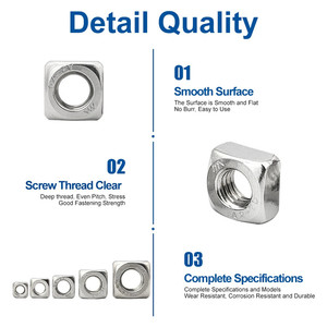 Prix d'usine en gros, écrous carrés en acier inoxydable 304 de haute qualité, métriques DIN557 M3 M4 M5 M6 M12, différentes tailles métriques - Product Image 3