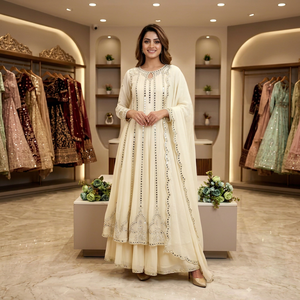 Pour robe Anarkali brodée, tenue de mariage traditionnelle indienne et pakistanaise assortie, vêtements de soirée, tissu GEORGETTE, séchage rapide - Product Image 1