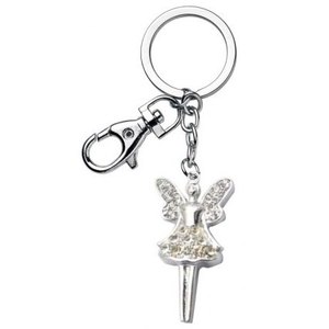 Portachiavi con angelo di cristallo e strass, ciondolo tono argento, regalo per donna - Product Image 1