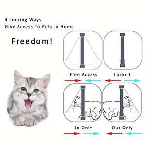 Porte d'entrée et de sortie magnétique pour chaton Portes pour chat concises Porte verrouillable à 4 voies Porte à rabat pour chats adaptée aux fenêtres et aux portes - Product Image 3