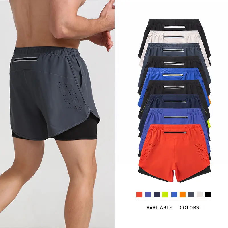 Men and women Quick dry lined double-layer fitness shorts 2 In 1 Workout Training Jogging loose three-quarter Drawstring Shorts