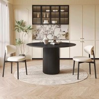 Table à manger ronde en chêne avec piétement sur pieds, finition or antique, mobilier de salle à manger de luxe moderne pour hôtel