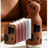 Bouteille d'eau en acier inoxydable de 450 ml avec couvercle en forme d'animal, mignonne et amusante, portable, pour voiture, 6-12, double paroi isolée sous vide, pour enfants