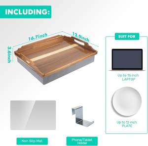 Table de lit inclinable en bois massif <span class=keywords><strong>pour</strong></span> ordinateur portable, <span class=keywords><strong>plateau</strong></span> de petit-déjeuner de luxe en acacia avec <span class=keywords><strong>coussin</strong></span> - Product Image 2