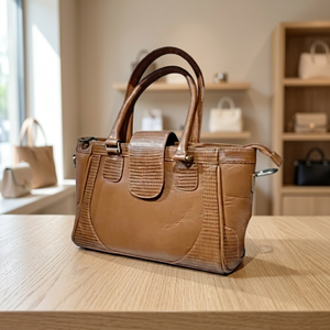 BS INTERNATIONAL Sac à main pliable en cuir de veau véritable 100% naturel, fermeture éclair durable, imperméable, avec deux poignées - Product Image 5