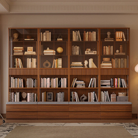 Bibliothèque moderne NKAHS en noyer avec portes vitrées, banc de rangement à cinq niveaux, meuble de salon au design durable