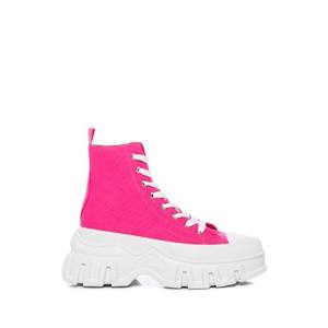 2024 Moda niñas tejido textil <span class=keywords><strong>fucsia</strong></span> plataforma plana tobillo zapatillas mujeres clásico con cordones Vamp tobillo altura Zapatos altos - Product Image 2