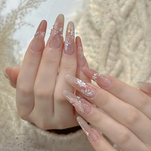 2024 verano mariposa flor pegatinas de uñas hechas a mano ojo de gato diamantes de imitación uñas postizas extraíbles - Product Image 2