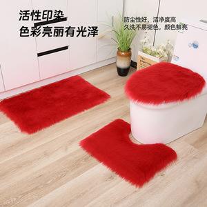 Alfombra de baño rectangular de felpa nórdica con imitación de lana, antideslizante, de color sólido, para baño. - Product Image 2