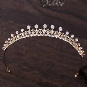 Europeo e americano semplice corona da sposa in lega di strass principessa ragazza di compleanno diadema diamante regina concorso corona fascia - Product Image 1