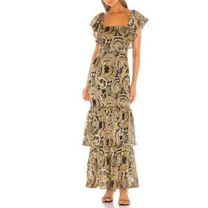 2020 Top Qualidade Elegante Roupa da Mulher Das Senhoras da Cópia Floral Vestido Longo Maxi