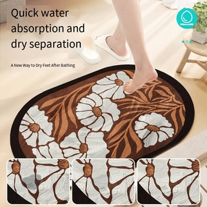 Tapis <span class=keywords><strong>de</strong></span> bain en diatomite à motif floral - Texture absorbante et antidérapante pour <span class=keywords><strong>les</strong></span> toilettes, l'entrée <span class=keywords><strong>de</strong></span> <span class=keywords><strong>la</strong></span> salle <span class=keywords><strong>de</strong></span> bain et l'entrée - Product Image 5