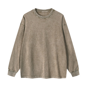 เสื้อยืดแขนยาวผู้ชายสีพื้น 270 กรัม ผ้าฝ้ายแท้ ทรงหลวม คอกลม สไตล์อเมริกัน สำหรับใส่ลำลอง - Product Image 5
