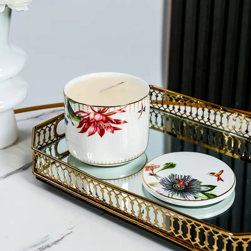 Recipiente de vela exclusivo personalizado para presentes, jarra de cerâmica de luxo vazia com tampa