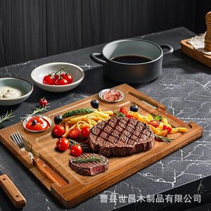 Mavoter Wooden Steak Board Set Acacia Wood Double Sided With Knife Fork And <b>Sauce</b> Dish For Outdoor Picnic And Household Use - Product Image 2