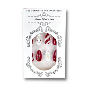 30 Uñas Postizas Navideñas Rojas con Lámina Dorada 3D, Uñas Decorativas para Salón, Manualidades, Fiestas - Product Image 4