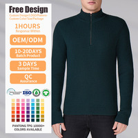 Pull en laine biologique OEM DOM à col zippé, respirant, anti-boulochage, tricoté sur mesure, à manches longues pour homme