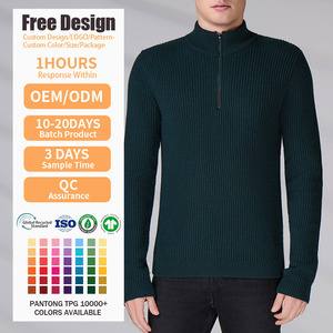 Pull en tricot côtelé pour homme OEKO-TEX, col zippé, en laine anti-boulochage, tricot d'hiver personnalisé à manches longues - Product Image 2