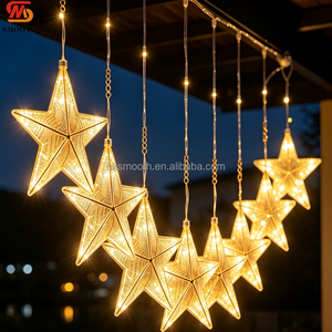 SMOOTH Sparkle Glitter Mesh <b>LED</b> Five Pointed <b>Star</b> Hanging Light Decoration Ornament Wedding Party Outdoor Pendant Light - Product Image 1
