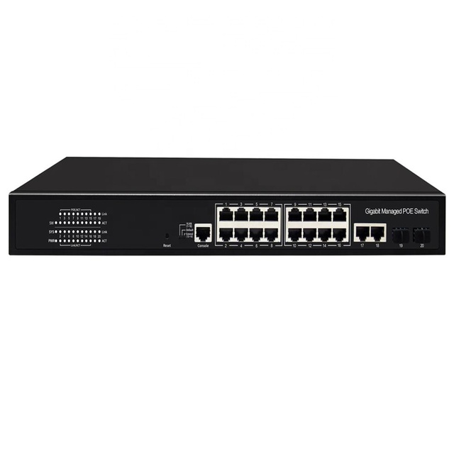 OEM 16 Port Gigabit 300W CCTV Network Ethernet Managed PoE Switch 48V 10/100/1000M +2 Port GE Combo+Console Port