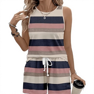 Women Black O-Neck Regular Fit Sporty Knitted Spandex Polyester Set with White Trim Floral Print Breathable Summer Wear - Product Image 2