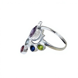 Bague en argent sterling 925 Lotus 7 chakras, multi-pierres, faite à la main, bague spirituelle, fabricant de bijoux en gros - Product Image 5