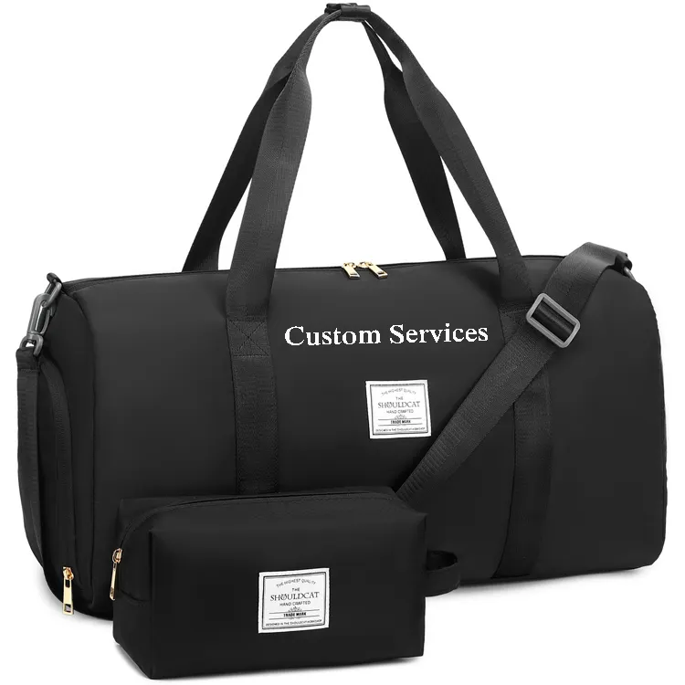 Düşük MOQ özel kuru ve ıslak ayırma kadın erkek spor spor spor çantaları seyahat siyah spor çantası su geçirmez makyaj çantası