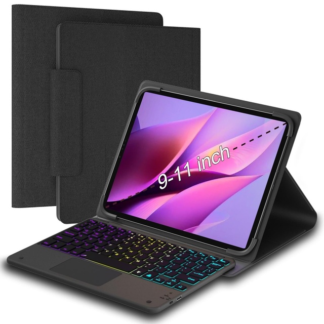For Universal Leather Tablet Keyboard Touchpad Case Wireless Backlit Keyboard 9-11 Inch Android/iOS/Windows Tablets