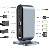 Hub USB-C 12 en 1, station d'accueil, 4K30Hz, SD TF USB 3.0, USB-C VGA, PD 100W, RJ45, audio 3,5 mm, hubs informatiques