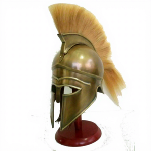Armor Corinthian Spartan Helmet Griego medieval Acabado de latón antiguo Caballero casco Natural Plume con soporte de madera para Halloween - Product Image 1