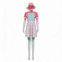 Costume de film télévisé d'Halloween mignon pour femme, robe en polyester à pois, manches bouffantes, bonnet, chaussettes à volants en dentelle, cosplay adulte