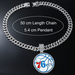 Colgante de Baloncesto Personalizado de los Philadelphia 76ers, con Cristales de Imitación y Cadena Cubana Chapada en Oro de 14K, Joyería Hip Hop - Product Image 6